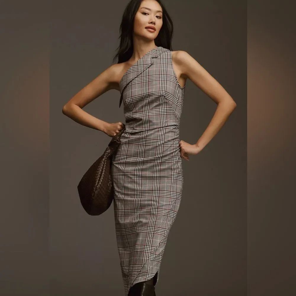 NWT Anthropologie Maeve One-Shoulder Asymmetrical Slim Midi Dress